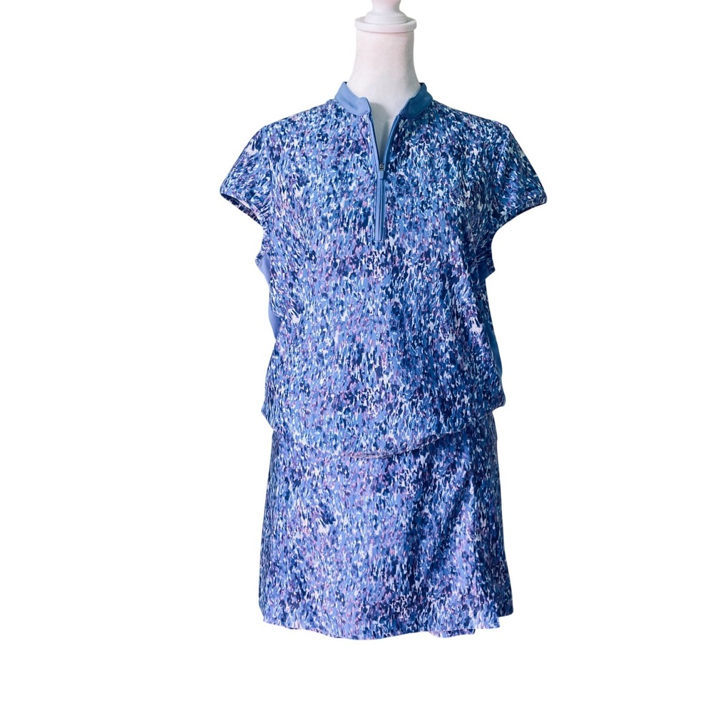 Ahead Peformance Golf Shirt (M) & Pull On Skort (XL) Set Blue Purple Tennis